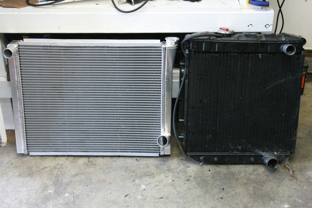 img_8788 Old radiator on the right, new Howe Racing radiator on the left. Double the HP requires a cooling upgrade